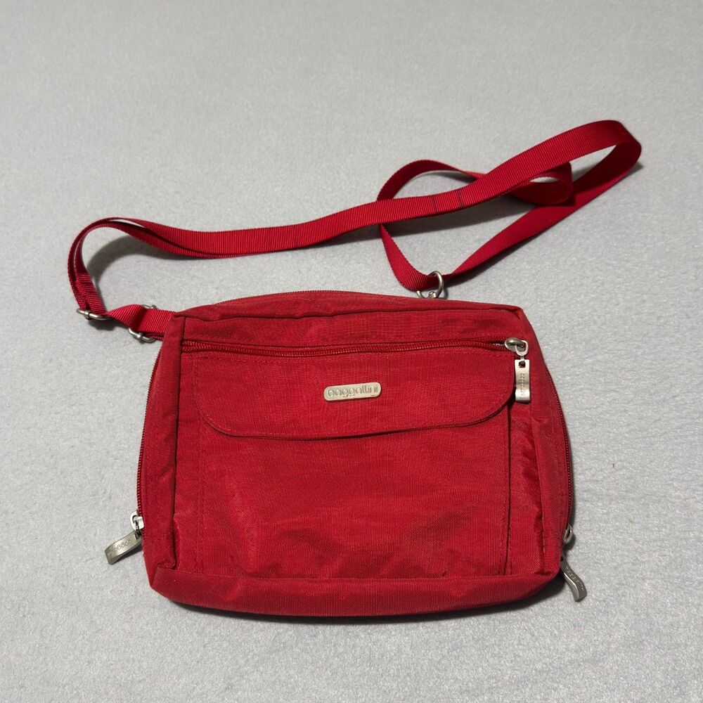 Baggallini Multi‑Zip Nylon Crossbody Bag Purse Red Travel Bonus incl small Pouch